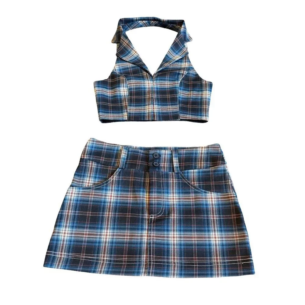 Princess Polly Two Piece Plaid Crop Top Skirt Set Outfit Size 2 Women's NWOT